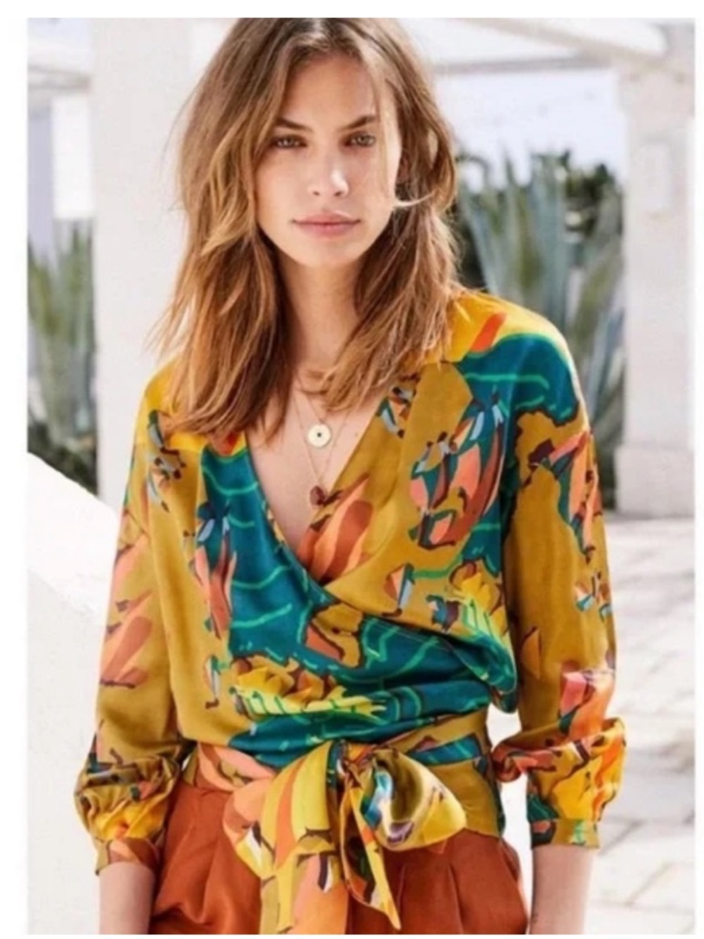 Sezane Anya Silk Blend Wrap Blouse